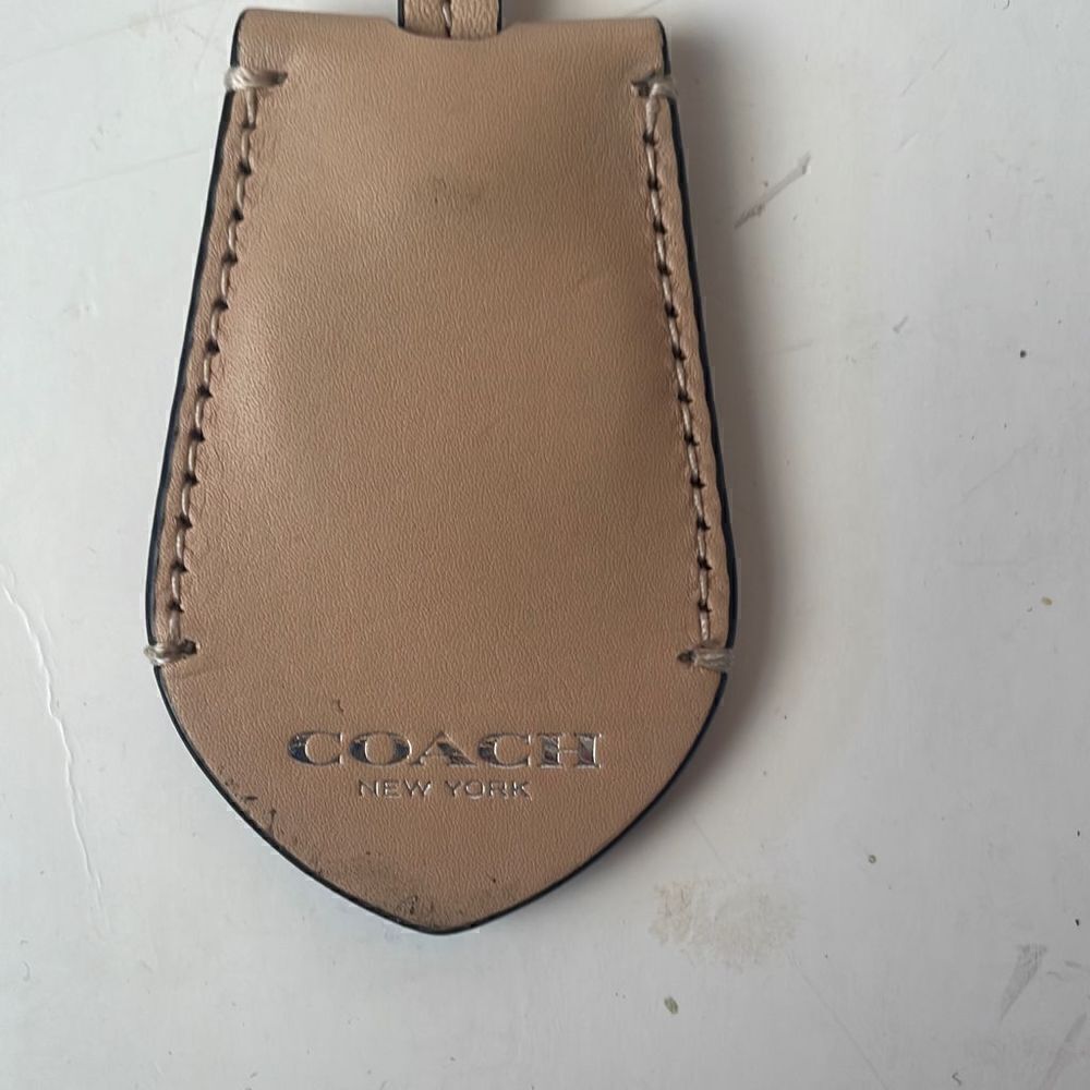 Coach New York Replacement Tag Keychain Beige Tan Leather Charm